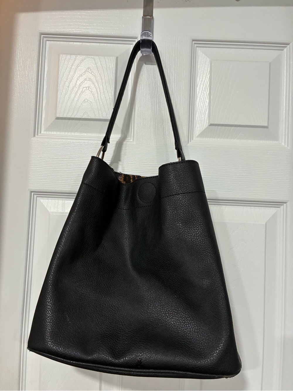 Carlos by Carlos Santana Black Shoulder Tote with Leopard Trim